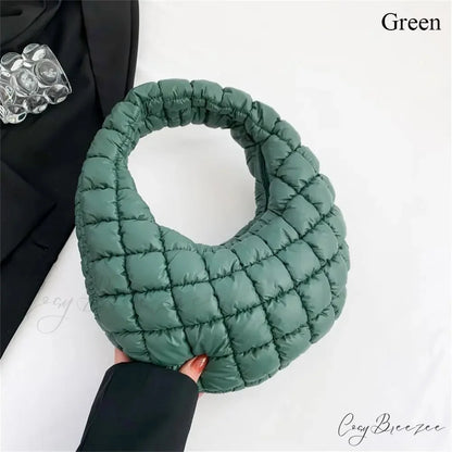 Small Quilted Cotton Padded Tote Handbag Green handbag-250126