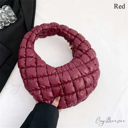 Small Quilted Cotton Padded Tote Handbag Red handbag-250126
