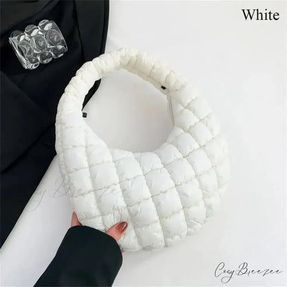 Small Quilted Cotton Padded Tote Handbag White handbag-250126