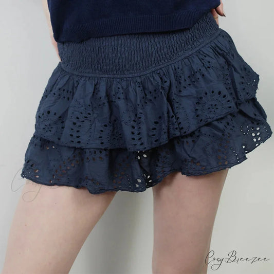 Smocked Boho Beach Ruffle Skirt black / S skirts-250223