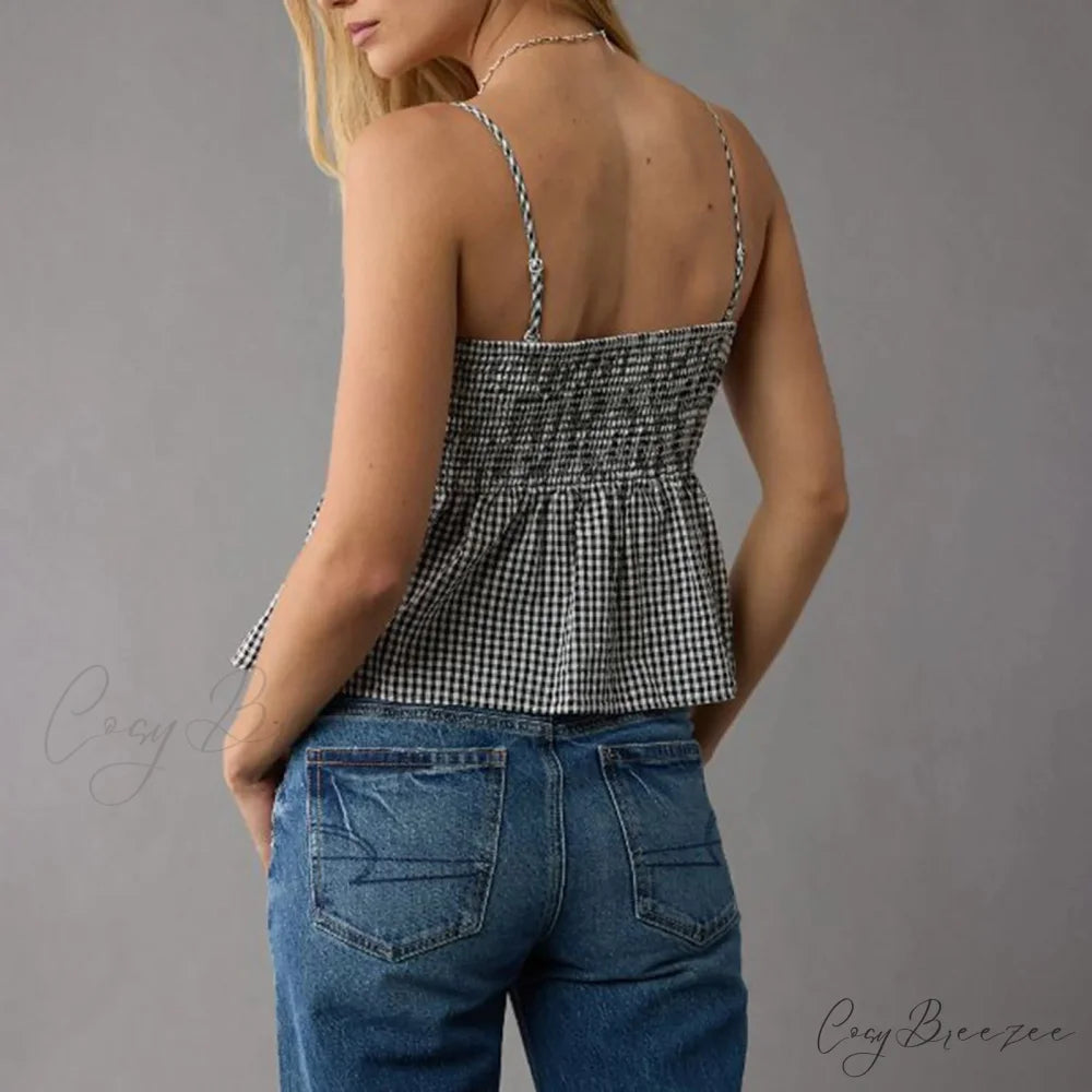 Smocked Gingham Peplum Crop Top croptop-250223