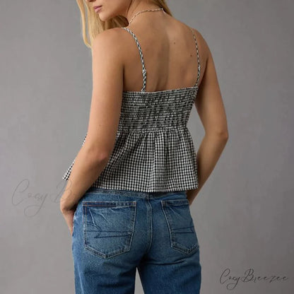 Smocked Gingham Peplum Crop Top croptop-250223