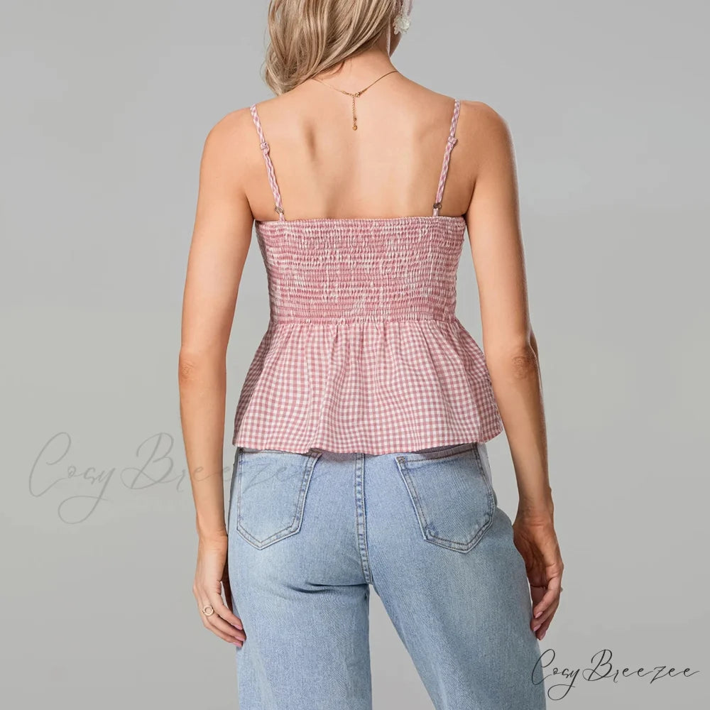 Smocked Gingham Peplum Crop Top croptop-250223