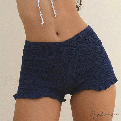 Smocked Ruffled Elastic Waist Shorts DEEP BLUE / S short-250223