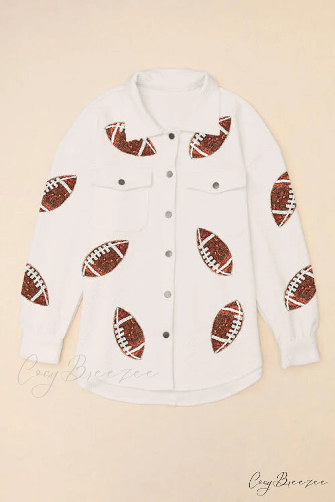 Snap and Patch Button Collared with Jacket Neck Football Sequin Closure