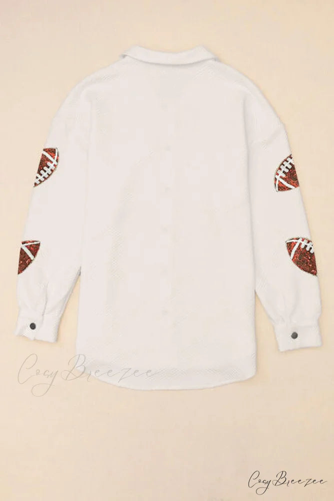 Snap and Patch Button Collared with Jacket Neck Football Sequin Closure