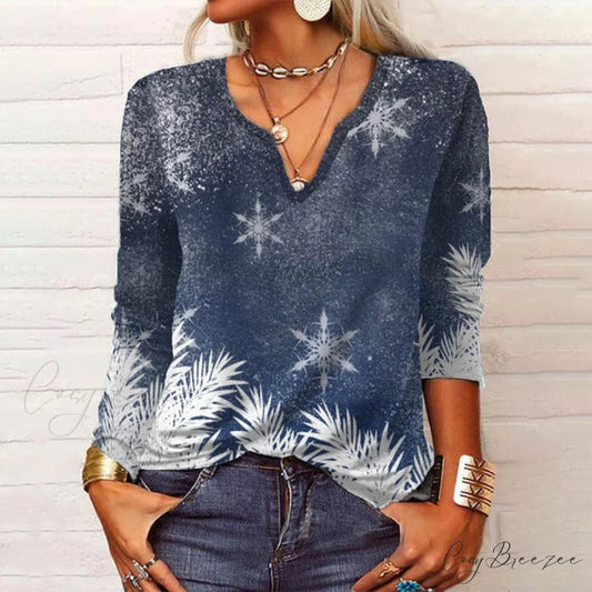 Snowflake Design Blouse Blue / S