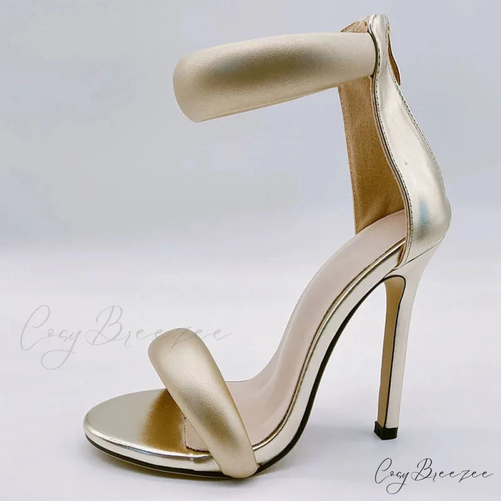 Soft Cozy High-Quality Leather Ankle-Wrap Zip Sandal Open-Toe GladiatorFashion Party High Heel Golden / 35
