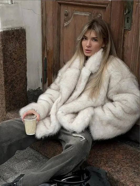 Soft Faux Fur Lapel Short Coat overcoats-241228