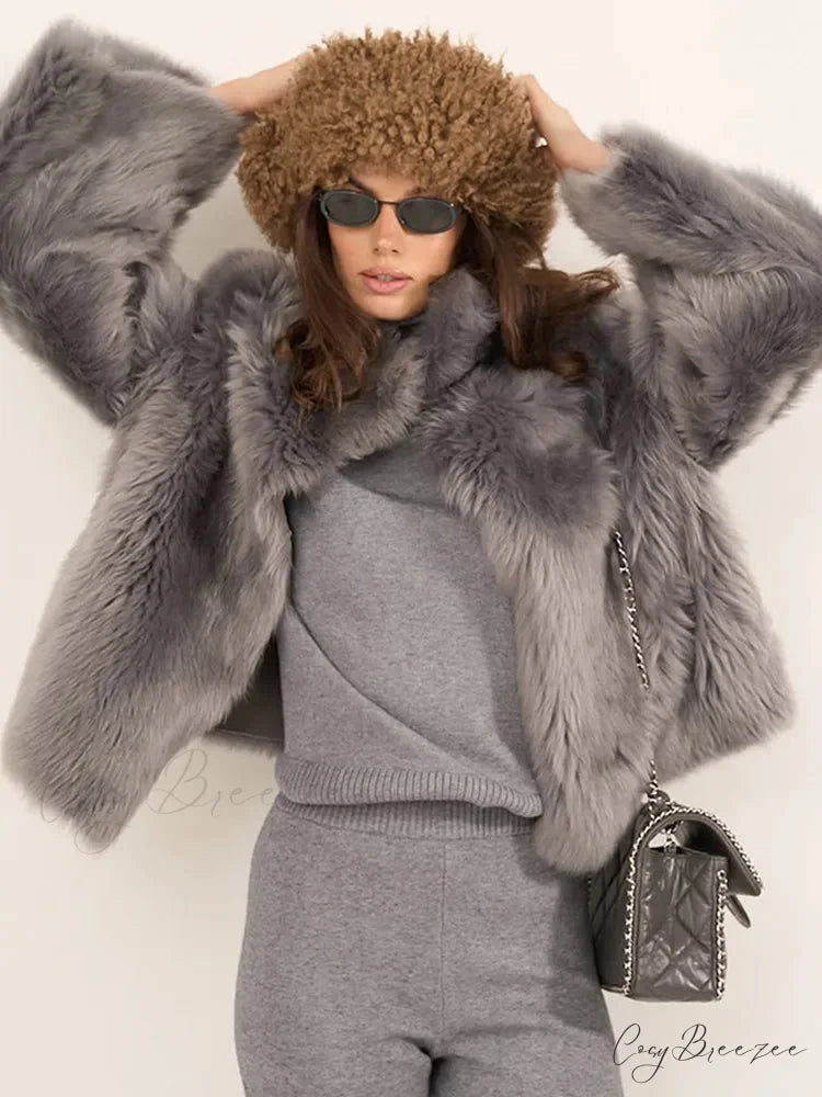 Soft Fluffy Lapel Full Sleeve Coat coats-241228
