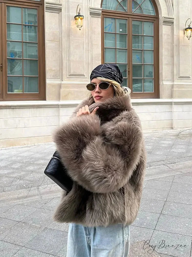 Soft Fluffy Lapel Full Sleeve Coat coats-241228