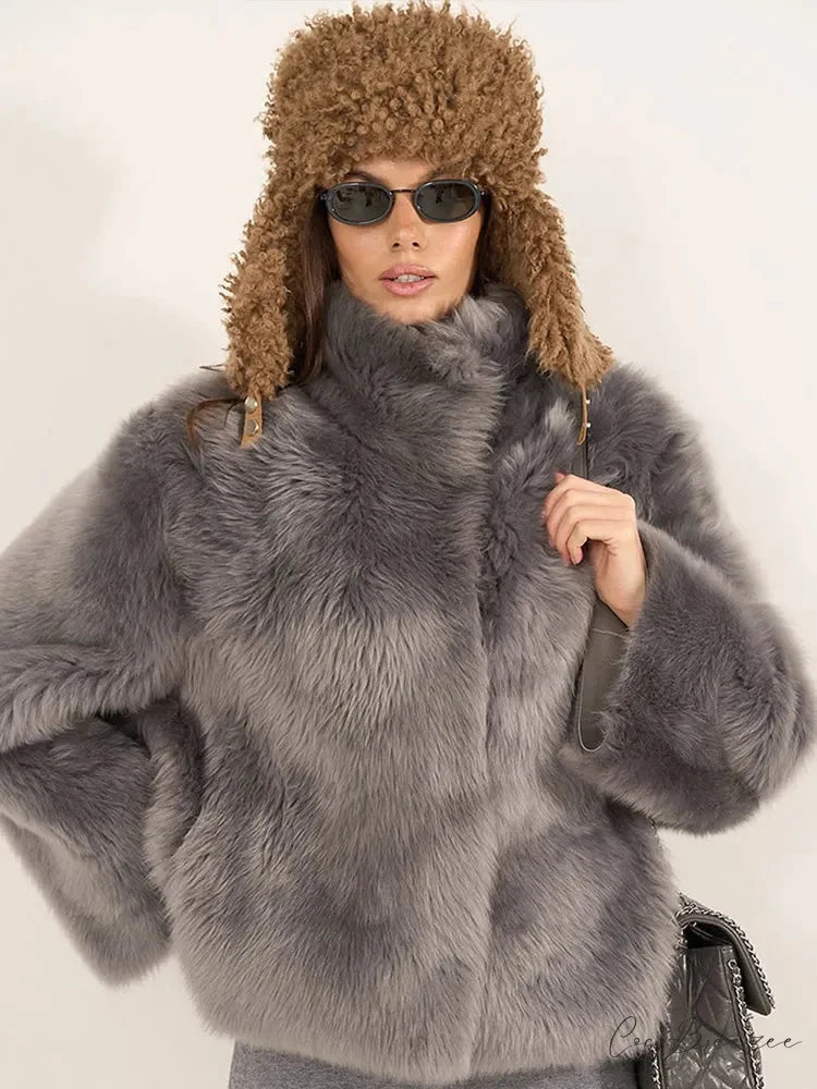 Soft Fluffy Lapel Full Sleeve Coat coats-241228