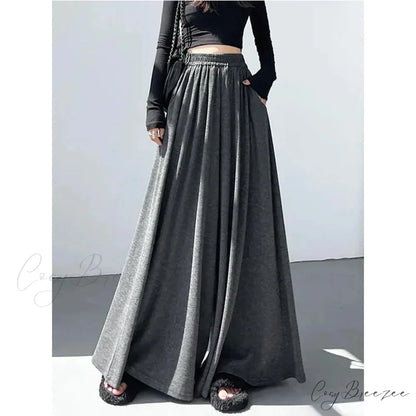 Soft High Waist Relaxed Wide Leg Pants Dark Grey / M pants-241228