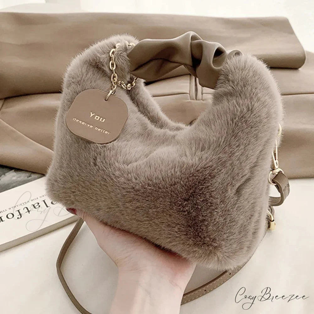 Soft Plush Simple Crossbody Womens Handbag coffee handbag-250126
