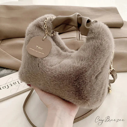 Soft Plush Simple Crossbody Womens Handbag coffee handbag-250126