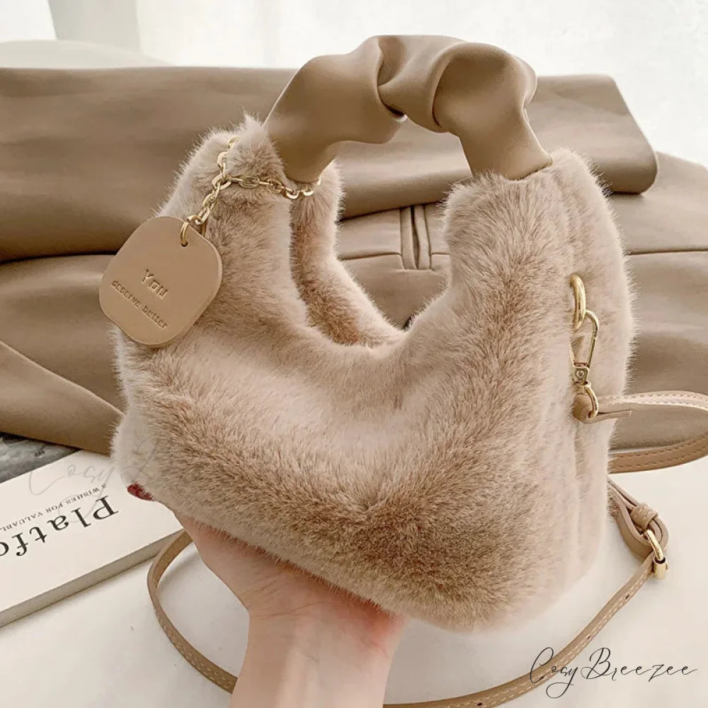 Soft Plush Simple Crossbody Womens Handbag khaki handbag-250126