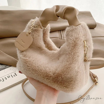 Soft Plush Simple Crossbody Womens Handbag khaki handbag-250126