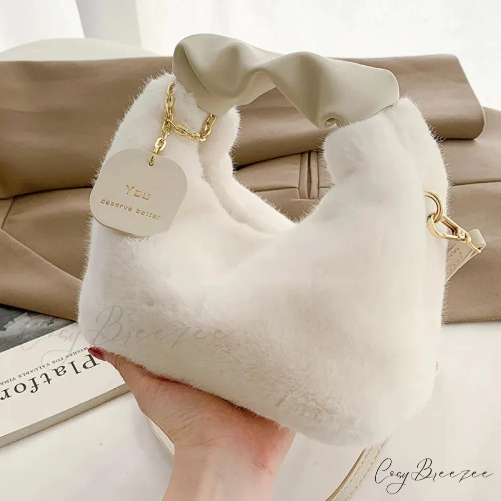 Soft Plush Simple Crossbody Womens Handbag White handbag-250126