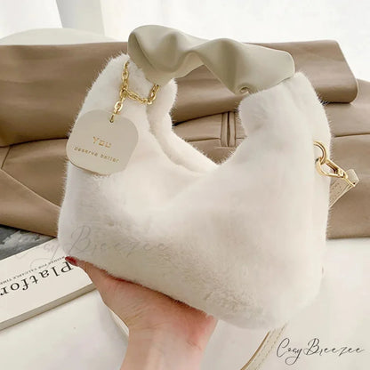 Soft Plush Simple Crossbody Womens Handbag White handbag-250126