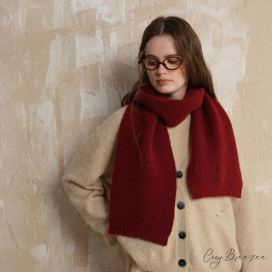 Soft Wool Blend Solid Color Winter Scarf Wine red / L157CM W22CM
