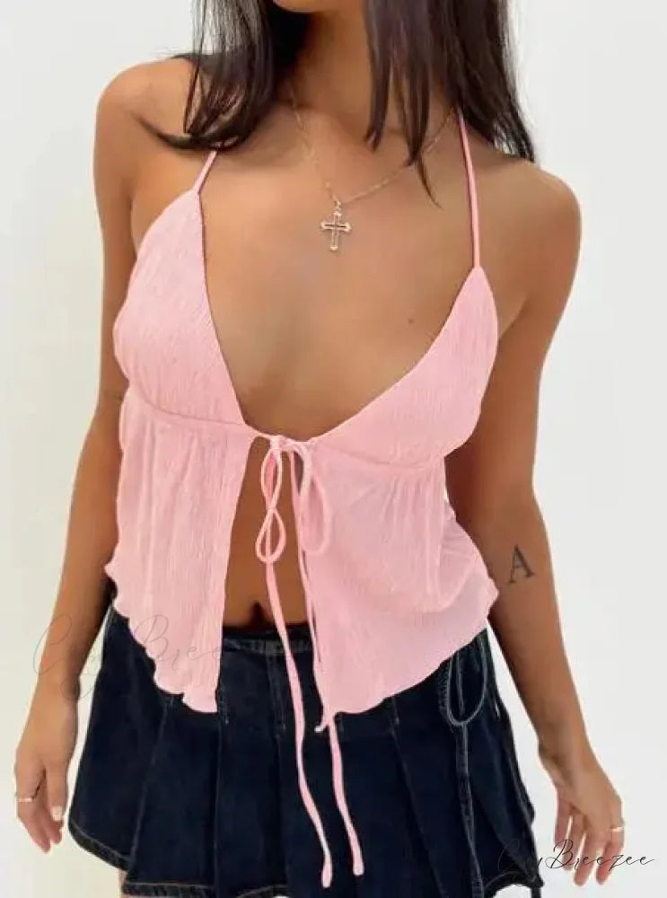 Solid Bandage Backless Crop Top pink / S croptop-250223