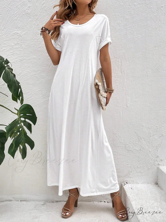 Solid Batwing Sleeve Tee Dress