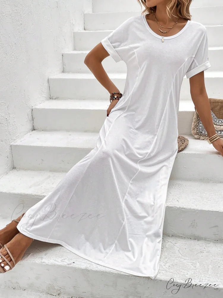 Solid Batwing Sleeve Tee Dress