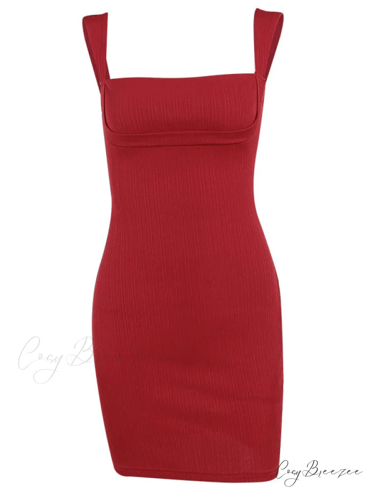 Solid Black Bodycon Dress with Straps S / Black