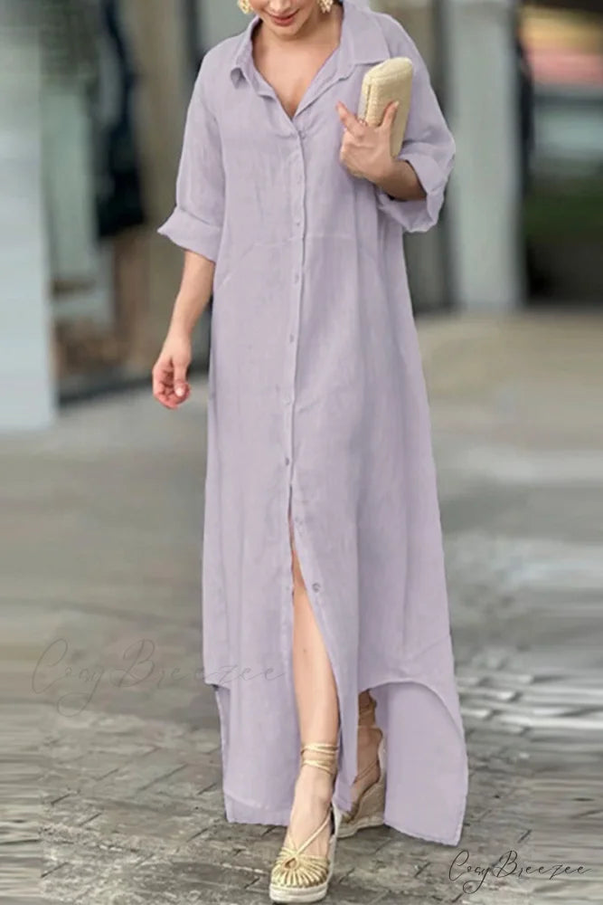 Solid Blouse Casual Buttons Neckline Turndown Dress
