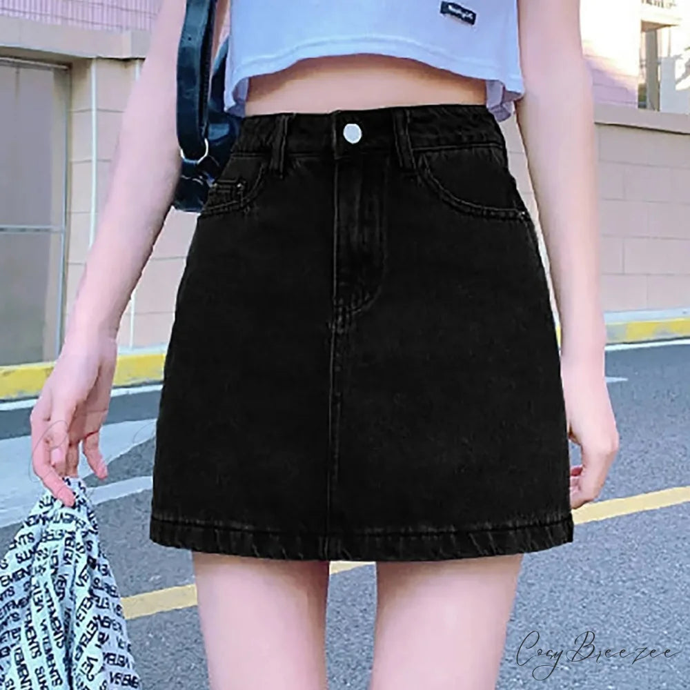 Solid Bodycon Jeans Skirt Black / S skirts-250223