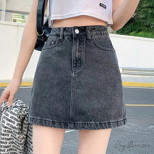 Solid Bodycon Jeans Skirt Grey / S skirts-250223