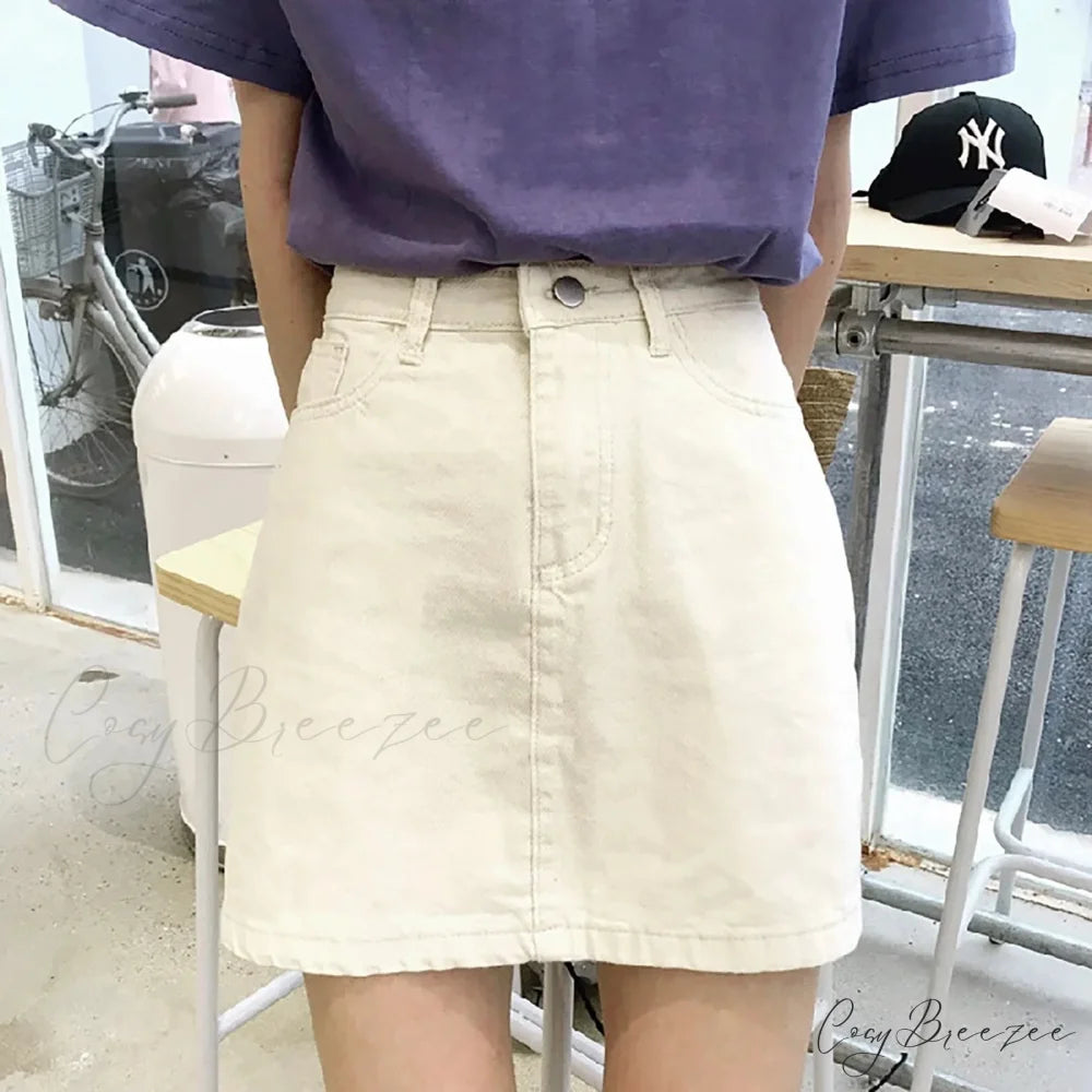 Solid Bodycon Jeans Skirt White / S skirts-250223