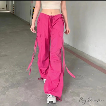 Solid Cargo Street-Style Slim Pull-Tie Pant pant-250223