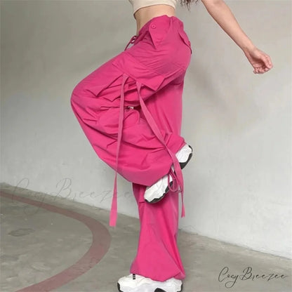 Solid Cargo Street-Style Slim Pull-Tie Pant pant-250223