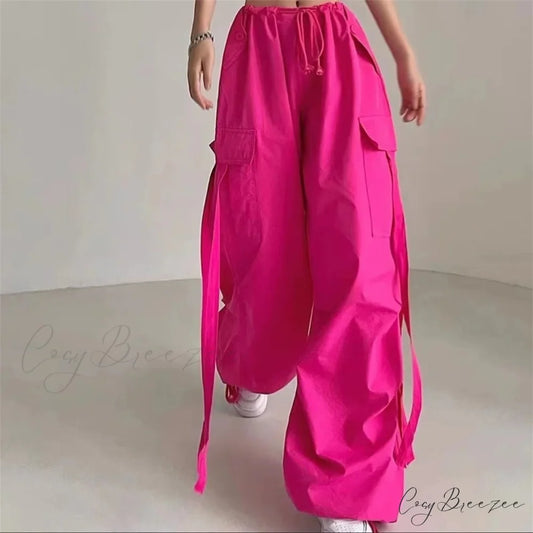 Solid Cargo Street-Style Slim Pull-Tie Pant Red / S pant-250223