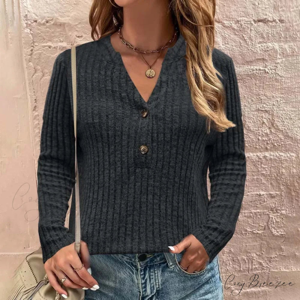 Solid Casual Color Blouse Black / S