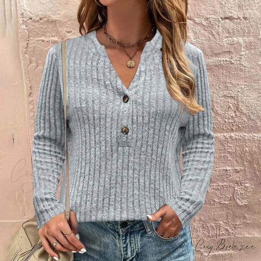 Solid Casual Color Blouse Gray / S