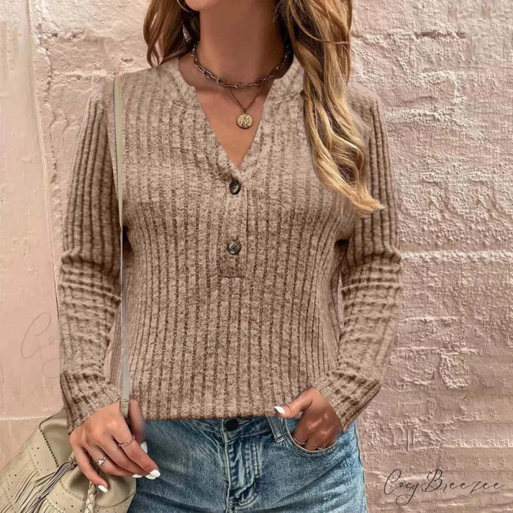 Solid Casual Color Blouse Khaki / S