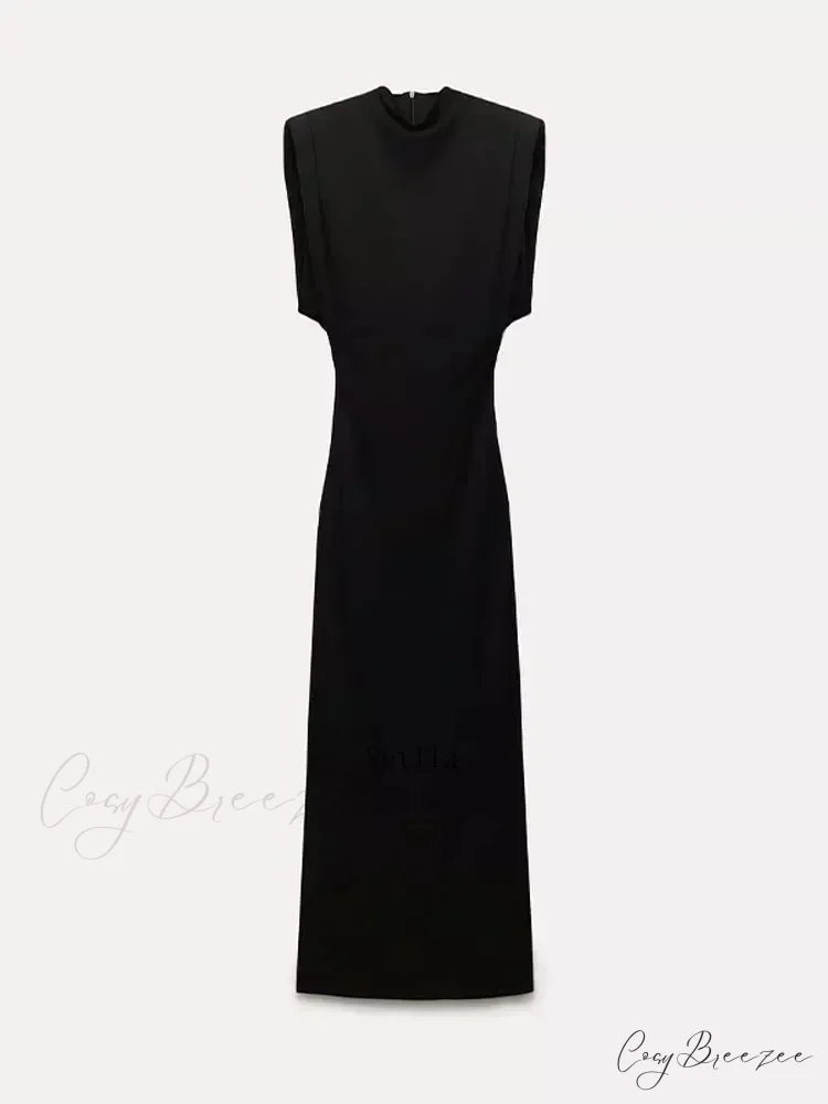 Solid Chic High Waisted Sexy Rear Split Office Lady Commuting Midi Dress