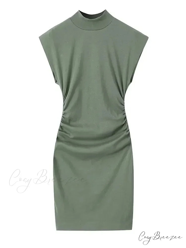 Solid Chic High Waisted Sexy Rear Split Office Lady Commuting Midi Dress GREEN / S