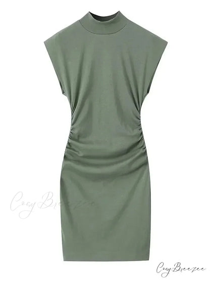 Solid Chic High Waisted Sexy Rear Split Office Lady Commuting Midi Dress GREEN / S