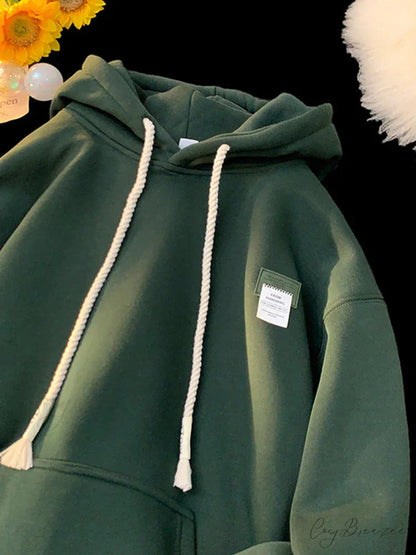 Solid Color Appliqu Oversized Fleece Hoodie Green / M(40-45KG) hoodies-241228
