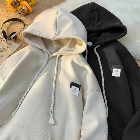 Solid Color Appliqu Oversized Fleece Hoodie hoodies-241228
