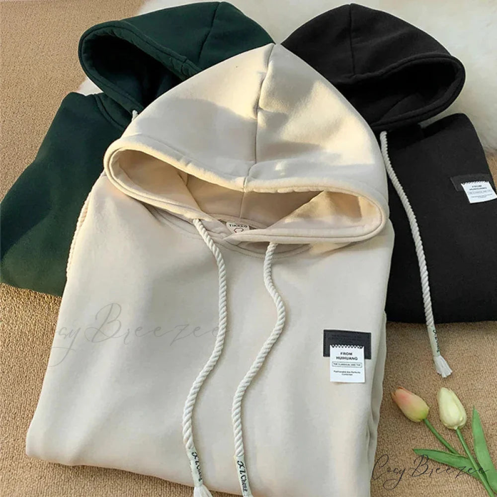 Solid Color Appliqu Oversized Fleece Hoodie hoodies-241228