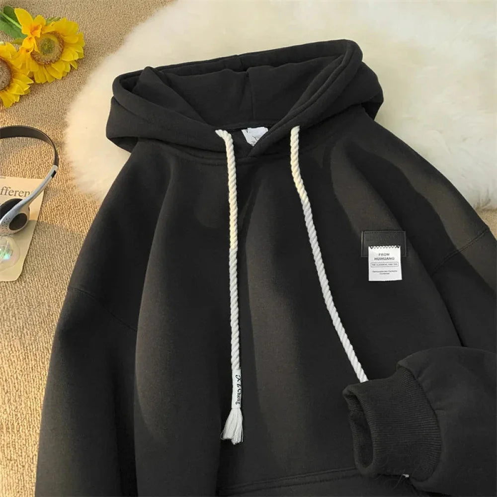 Solid Color Appliqu Oversized Fleece Hoodie hoodies-241228