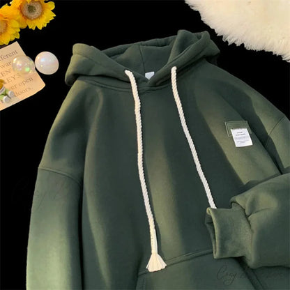 Solid Color Appliqu Oversized Fleece Hoodie hoodies-241228