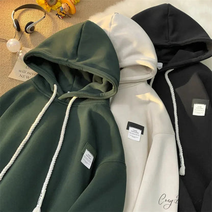 Solid Color Appliqu Oversized Fleece Hoodie hoodies-241228
