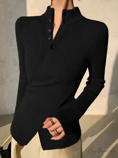 Solid Color Asymmetric Long Sleeve Sweater swraters-241228