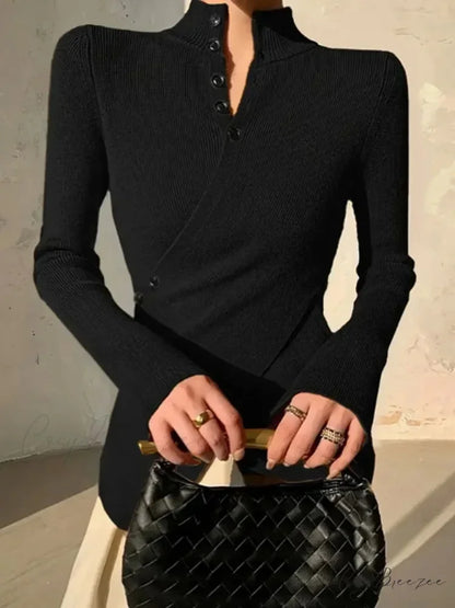 Solid Color Asymmetric Long Sleeve Sweater swraters-241228