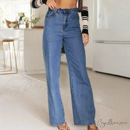 Solid Color Comfortable Korean Denim Jeans Blue / S